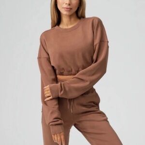 BuffBunny Collection Cropped Luxe Sweatshirt  Brown small